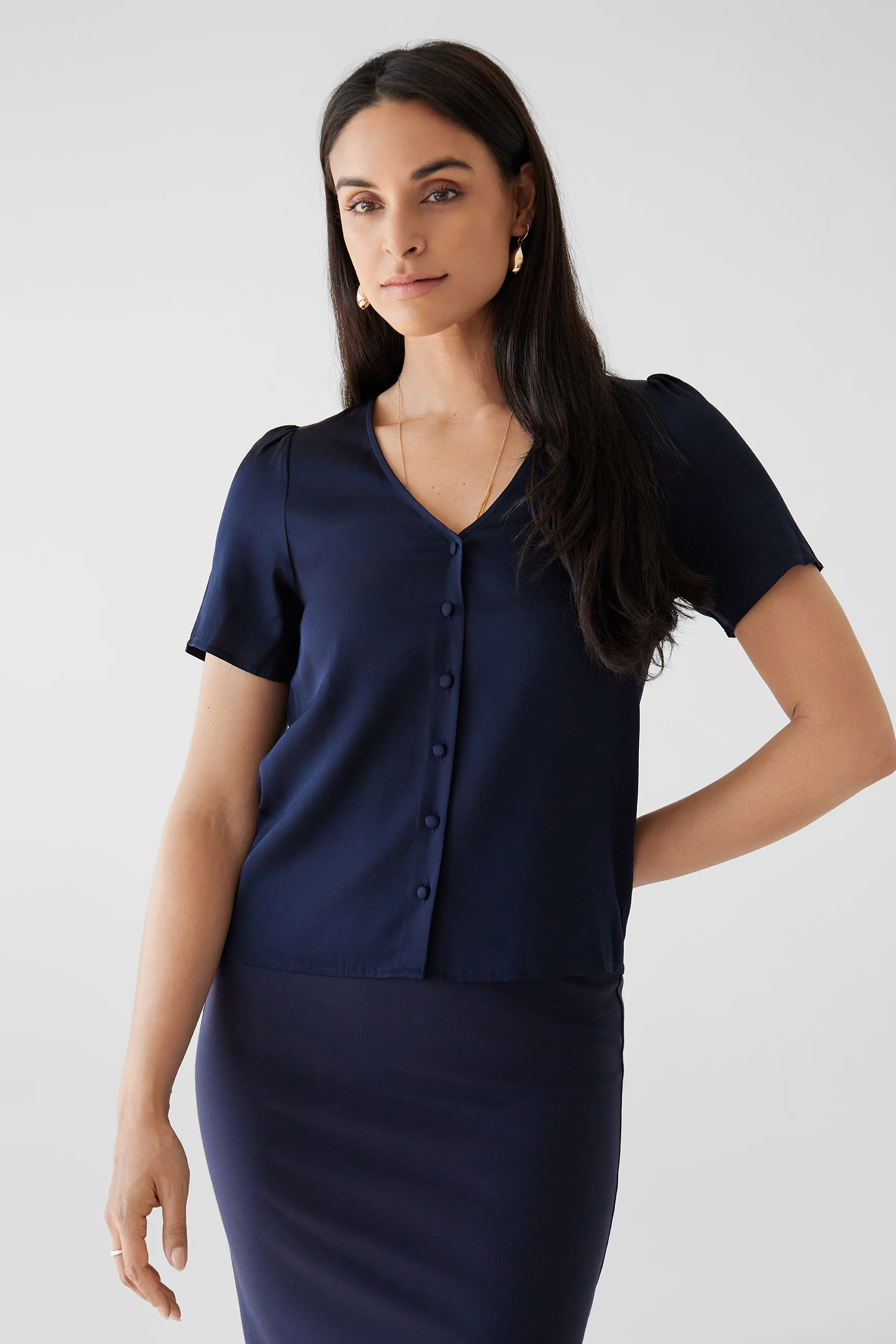 The Evelyn Silk Blouse Navy