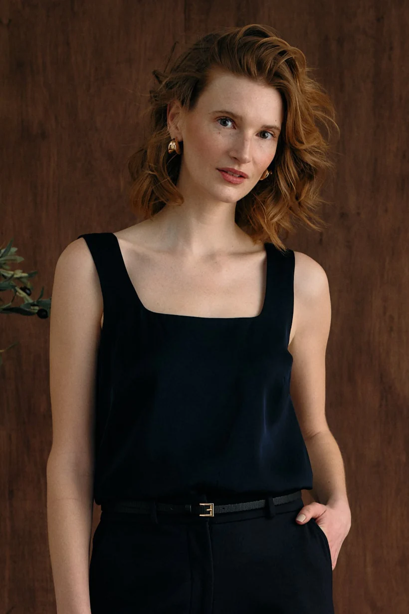 The Ivy Silk Tank Navy - Image 3